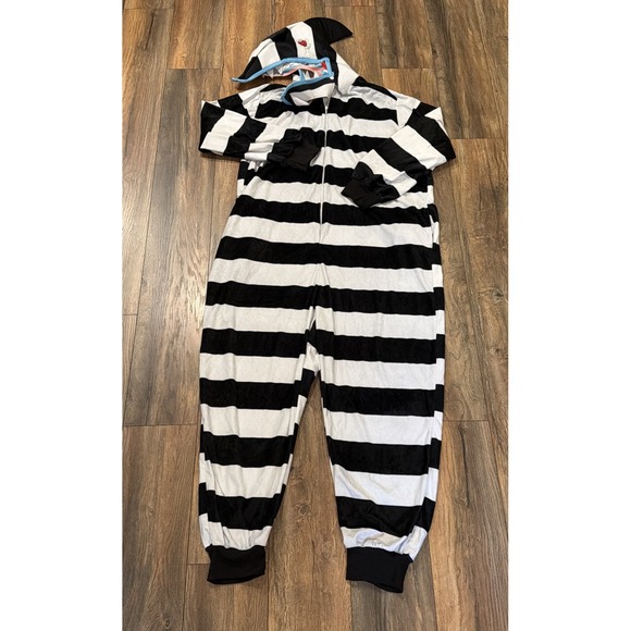 Beetlejuice Other - Beetlejuice Black & White Striped Hooded Sandworm One-Piece Costume Jumpsuit LXL